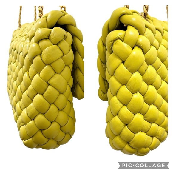 REBECCA MINKOFF Woven Leather Edie Flap Handbag Yellow - Picture 6 of 16